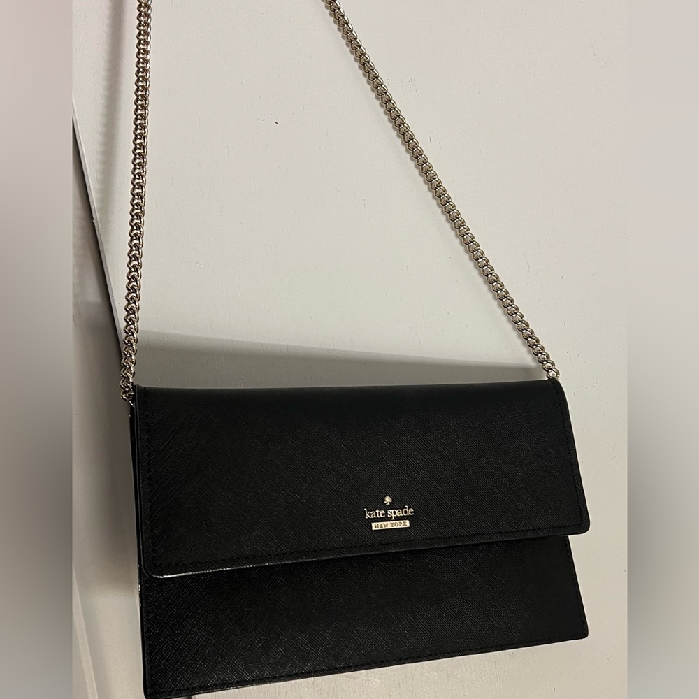 Kate Spade Black Crossbody with Silver Chain